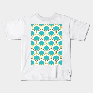 Teal Gold Geometric Mod Pattern Print Bestagon Hex Kids T-Shirt